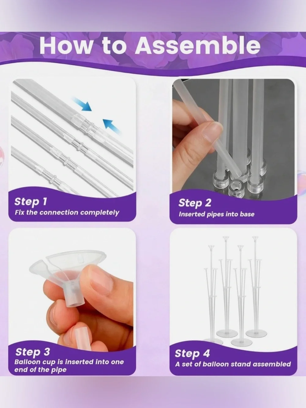 (10) Clear Balloon Stand Bouquet Holders for Party Decorations